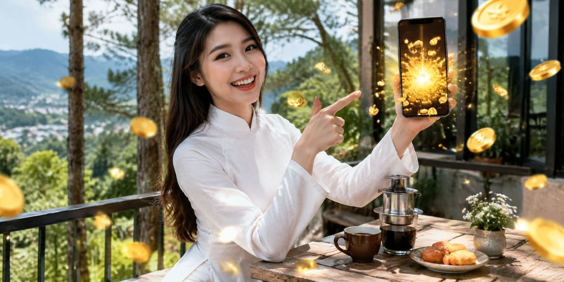 Người dùng mặc áo dài Đà Lạt trải nghiệm casino di động trong không gian thành phố ngàn hoa