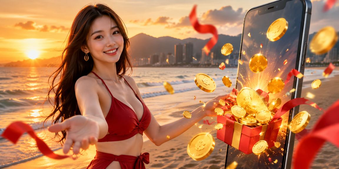 Người dùng tại bãi biển Đà Nẵng sử dụng điện thoại chơi casino và đặt cược trực tuyến